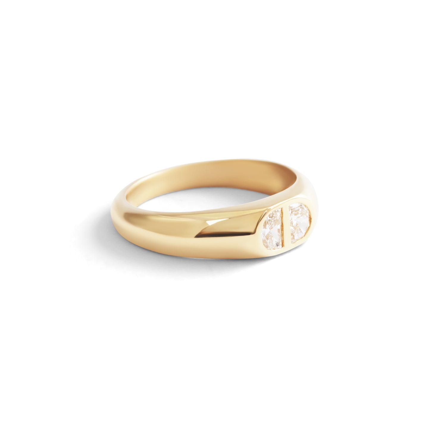 Diptych Signet Ring / Lab Half Moon Diamond 0.39ct - Goldpoint Studio - Greenpoint, Brooklyn - Fine Jewelry