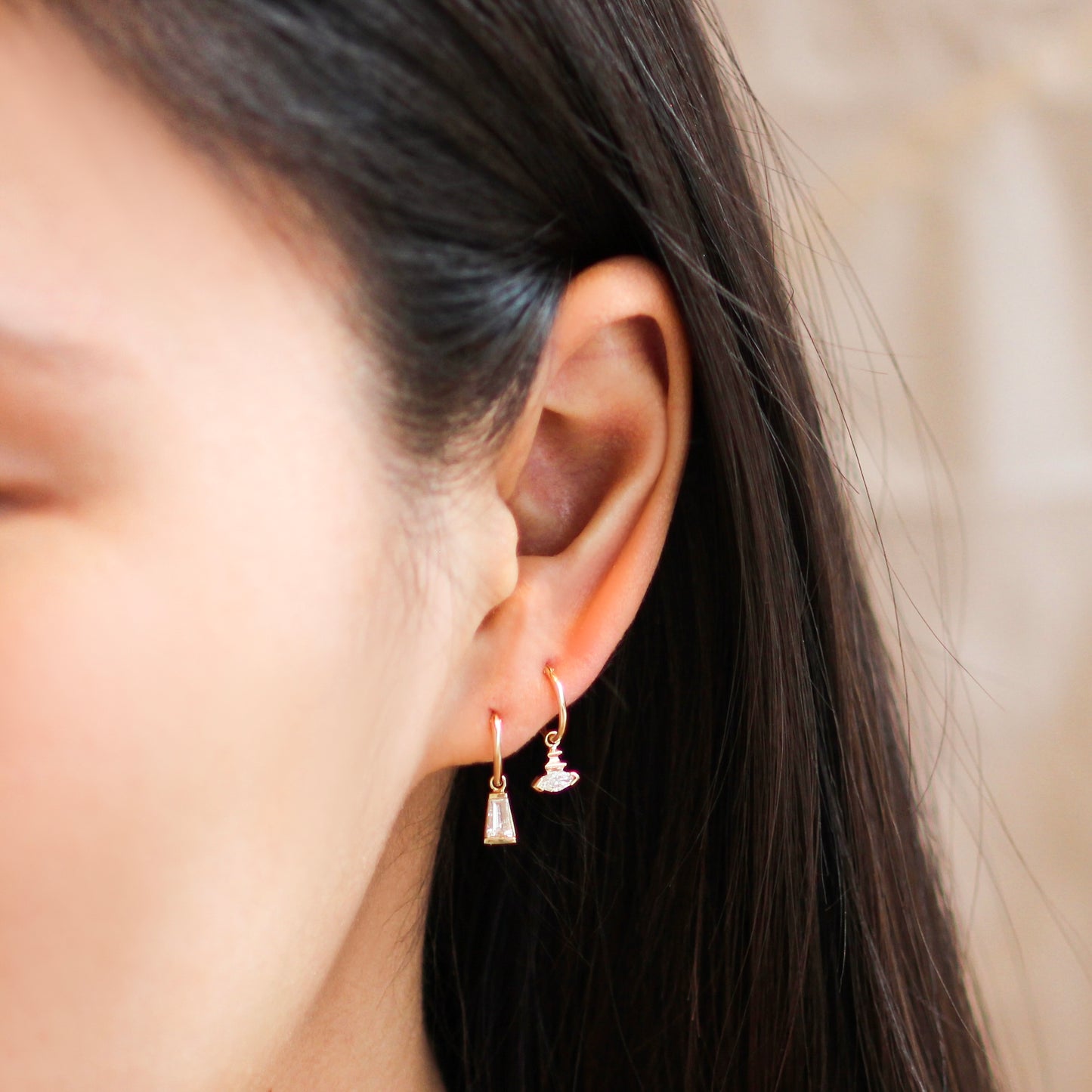 Edge Charm / Lab Marquise Diamond + Yellow Gold by Goldpoint