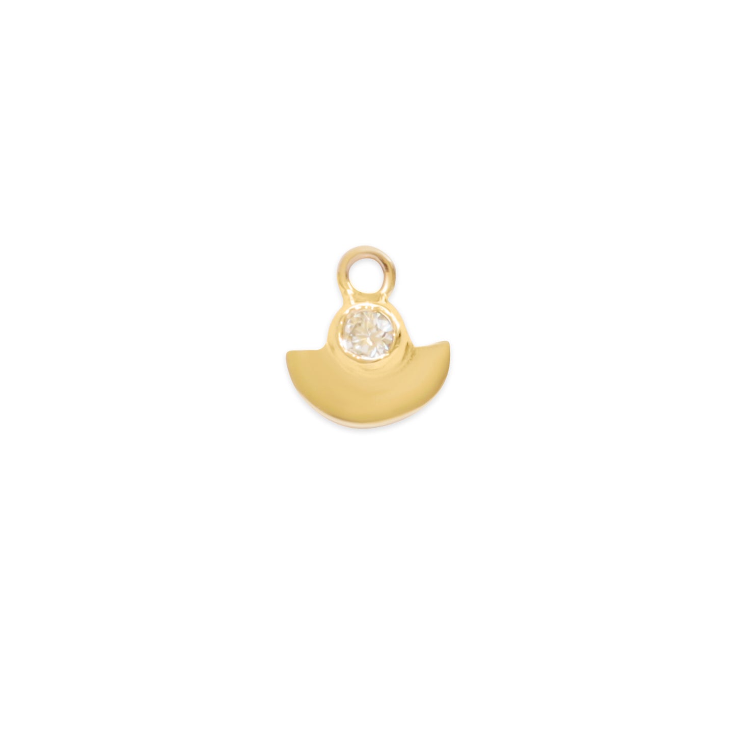 Load image into Gallery viewer, Half Moon Disc Charm / Lab Round Diamond - Goldpoint Studio - Greenpoint, Brooklyn - Fine Jewelry
