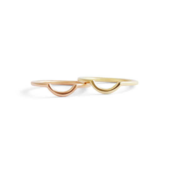 Group product shot of U Band / Round & Thin in 14k Yellow Gold and 14k Rose Gold
