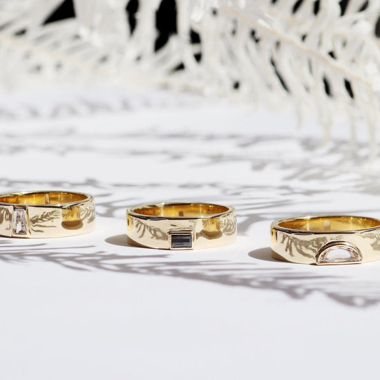 Three Horizon Collection bands featuring Horizon Band / Champagne Half Moon Diamond