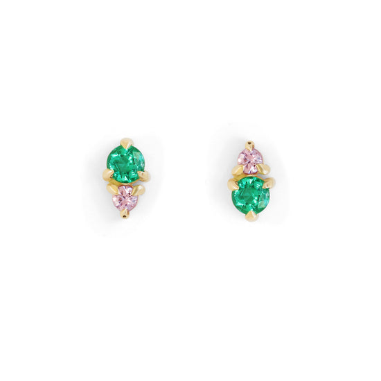 Load image into Gallery viewer, Points II Stud / Emerald + Lavender Sapphire - Goldpoint Studio - Greenpoint, Brooklyn - Fine Jewelry
