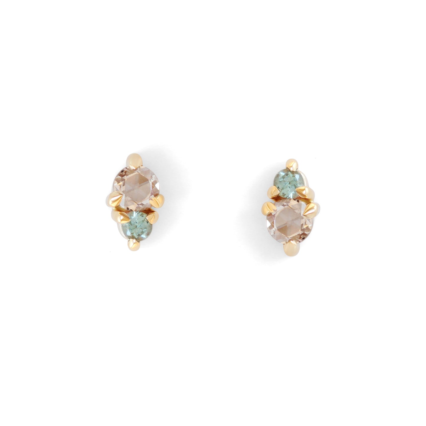 Points II Stud / Champagne Diamond + Green Sapphire - Goldpoint Studio - Greenpoint, Brooklyn - Fine Jewelry