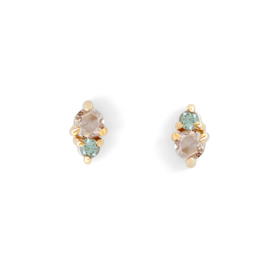 Points II Stud / Champagne Diamond + Green Sapphire - Goldpoint Studio - Greenpoint, Brooklyn - Fine Jewelry