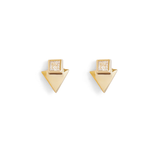 Triangle Disc Stud Earring / Lab Princess White Diamond - Goldpoint Jewelry - Greenpoint, Brooklyn - Fine Jewelry