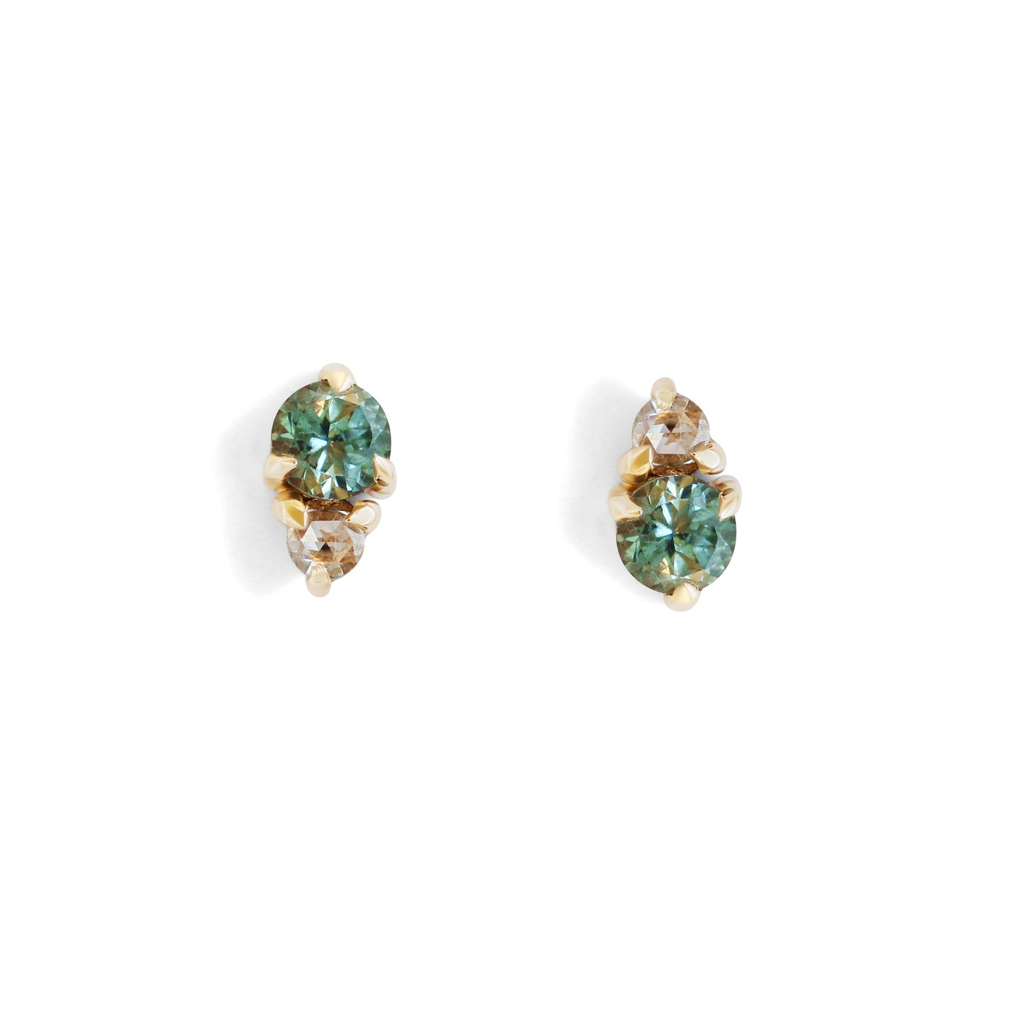 Points II Stud / Green Sapphire + Champagne Diamond - Goldpoint Studio - Greenpoint, Brooklyn - Fine Jewelry
