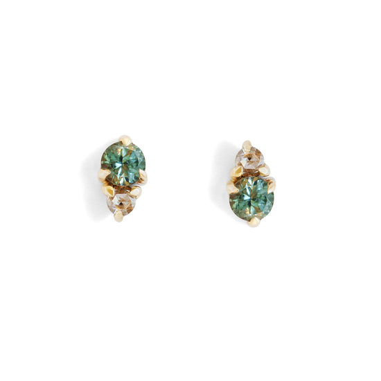 Points II Stud / Green Sapphire + Champagne Diamond - Goldpoint Studio - Greenpoint, Brooklyn - Fine Jewelry