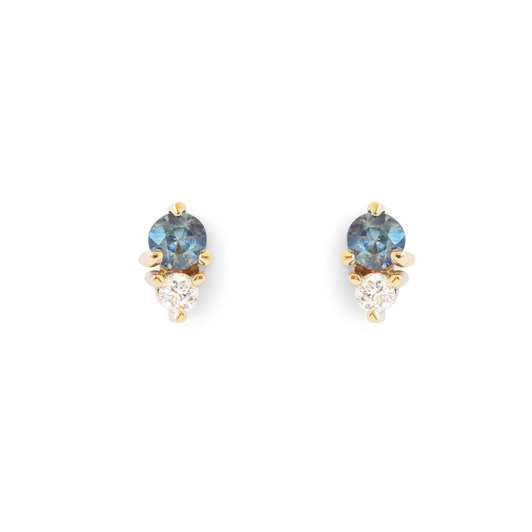 Points II Stud / Bi Color Sapphire + Lab Diamond