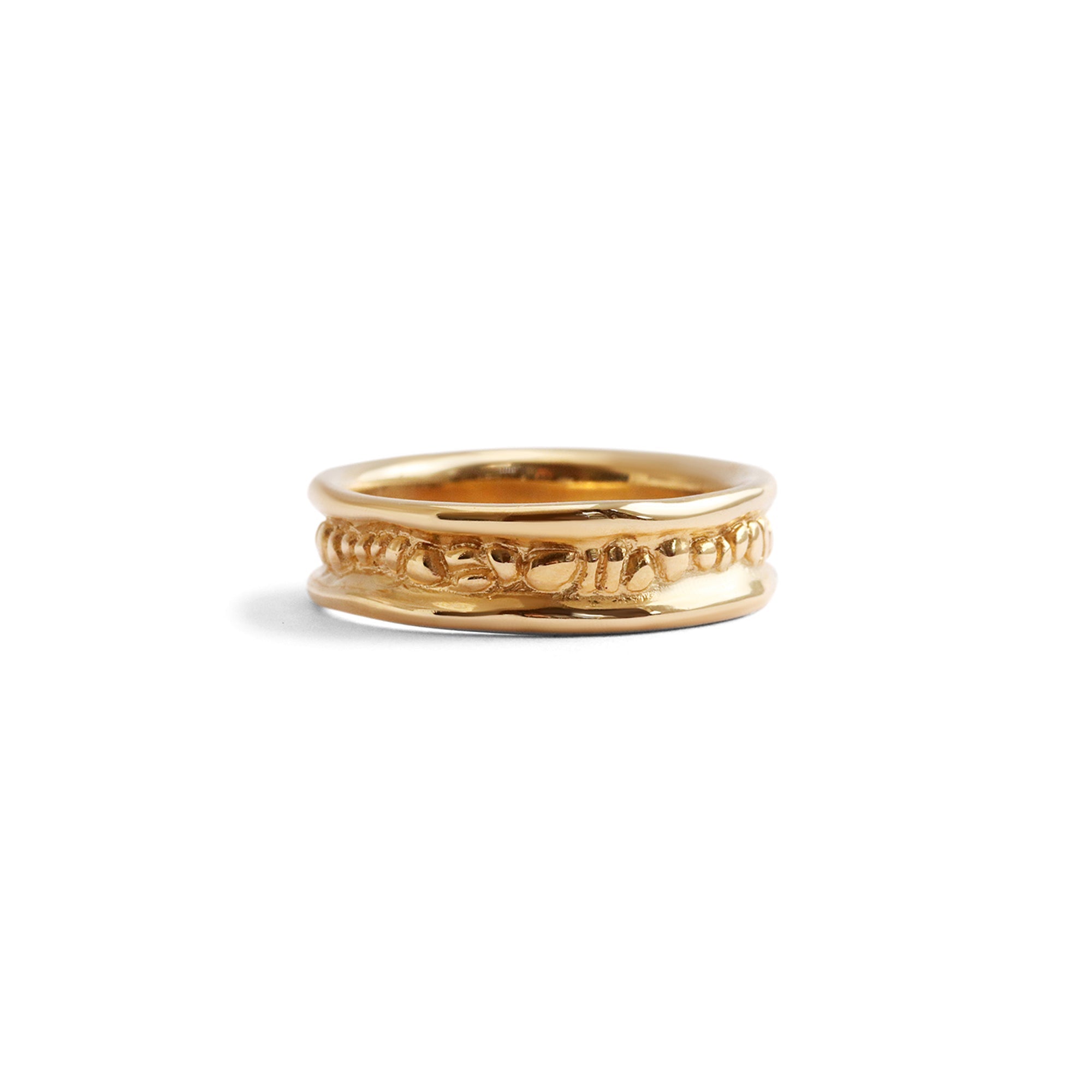 Alternative front view of Ruins Band Polished Sides in 14k yellow gold