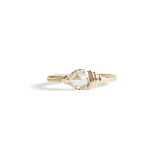 Sideways Step Ring / Pear Rose Cut Diamond 0.27ct - Goldpoint Studio - Greenpoint, Brooklyn - Fine Jewelry