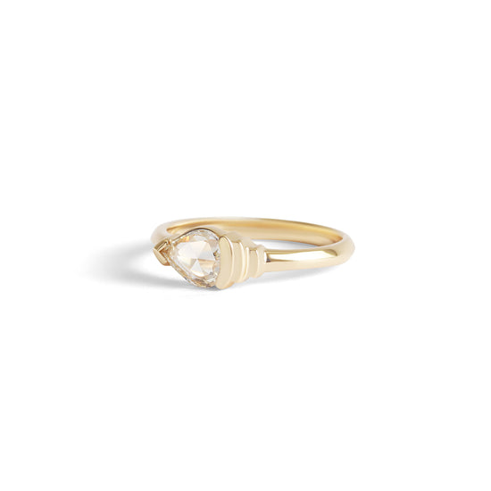 Sideways Step Ring / Pear Rose Cut Diamond 0.27ct - Goldpoint Studio - Greenpoint, Brooklyn - Fine Jewelry