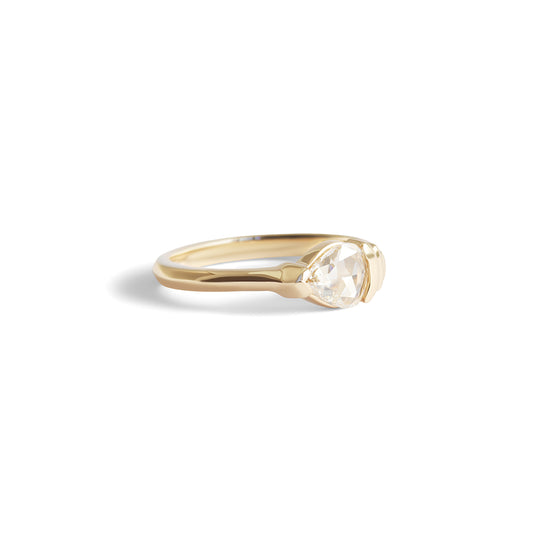 Sideways Step Ring / Pear Rose Cut Diamond 0.27ct - Goldpoint Studio - Greenpoint, Brooklyn - Fine Jewelry