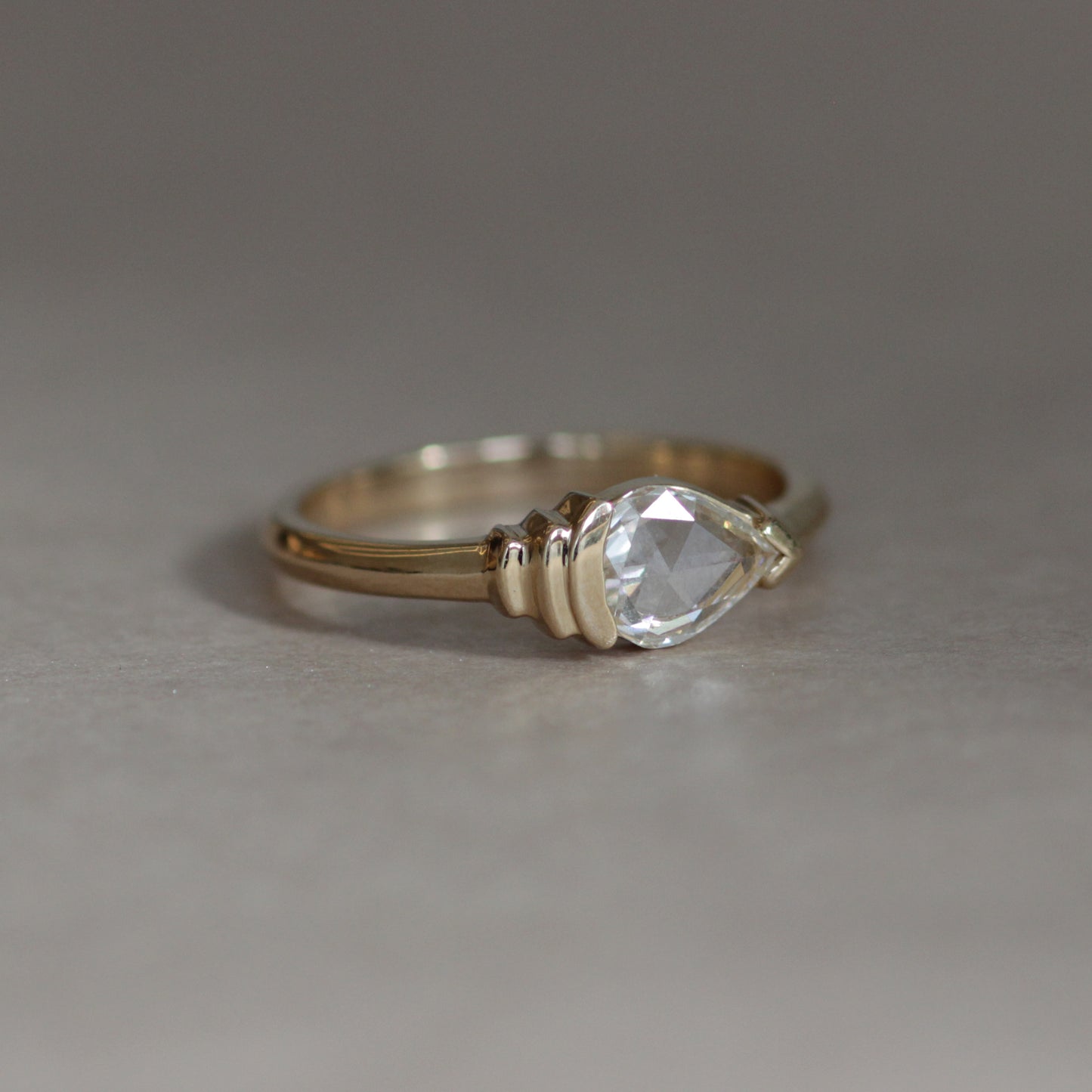 Sideways Step Ring / Pear Rose Cut Diamond 0.27ct - Goldpoint Studio - Greenpoint, Brooklyn - Fine Jewelry