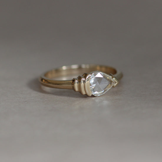 Sideways Step Ring / Pear Rose Cut Diamond 0.27ct - Goldpoint Studio - Greenpoint, Brooklyn - Fine Jewelry