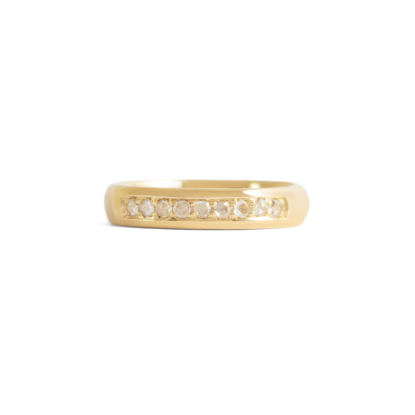 Bright Cut Thick Dome Band 4mm / Rose Cut Diamonds - Goldpoint Studio - Greenpoint, Brooklyn - Fine Jewelry