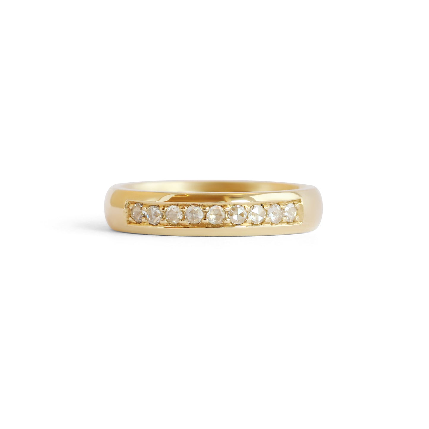 Bright Cut Thick Dome Band 4mm / Rose Cut Diamonds - Goldpoint Studio - Greenpoint, Brooklyn - Fine Jewelry