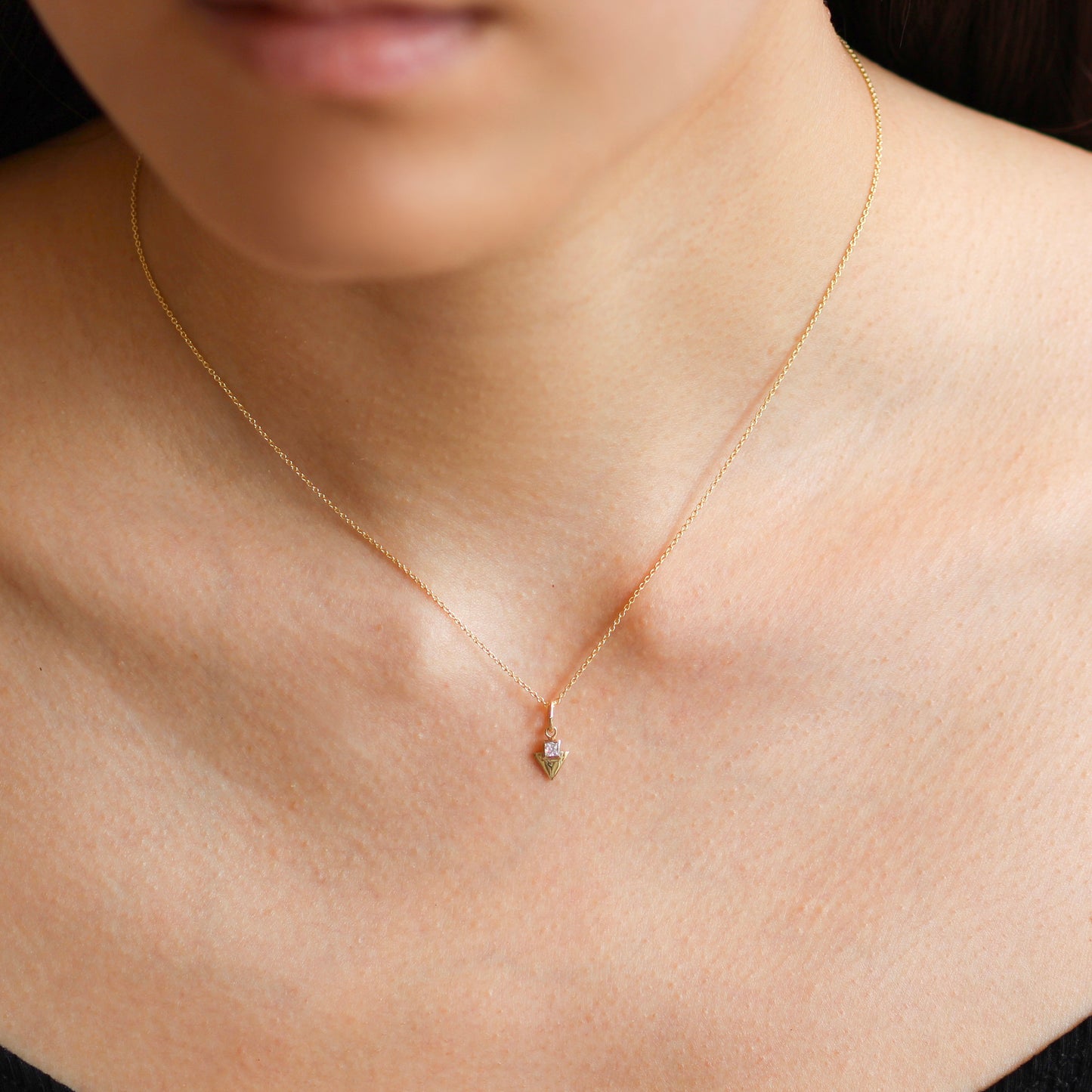 Triangle Disc Charm /  Lab Princess Diamond - Goldpoint Studio - Greenpoint, Brooklyn - Fine Jewelry