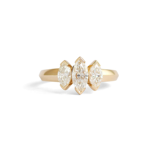 Triptych Ring / Lab Marquise Diamonds 1ct - Goldpoint Studio - Greenpoint, Brooklyn - Fine Jewelry