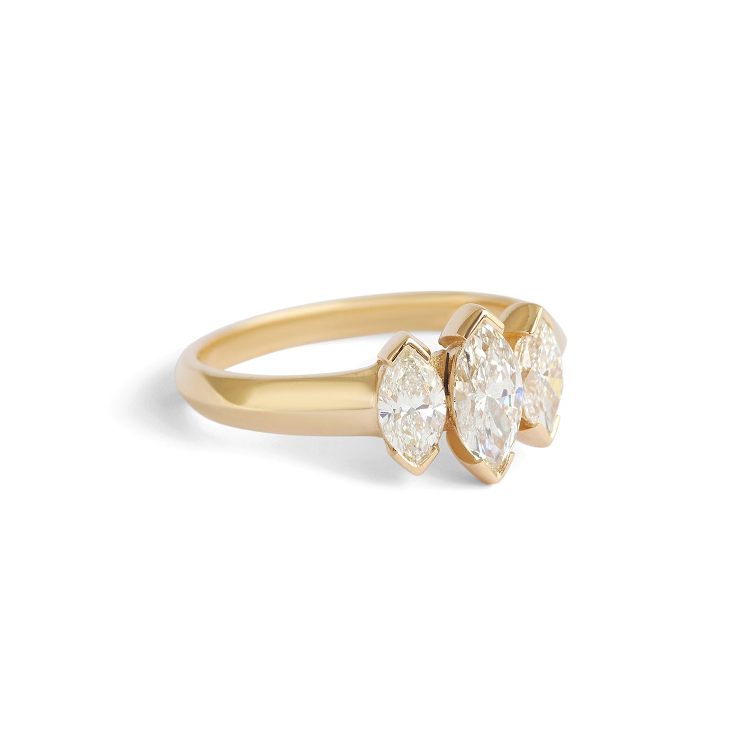 Triptych Ring / Lab Marquise Diamonds 1ct - Goldpoint Studio - Greenpoint, Brooklyn - Fine Jewelry
