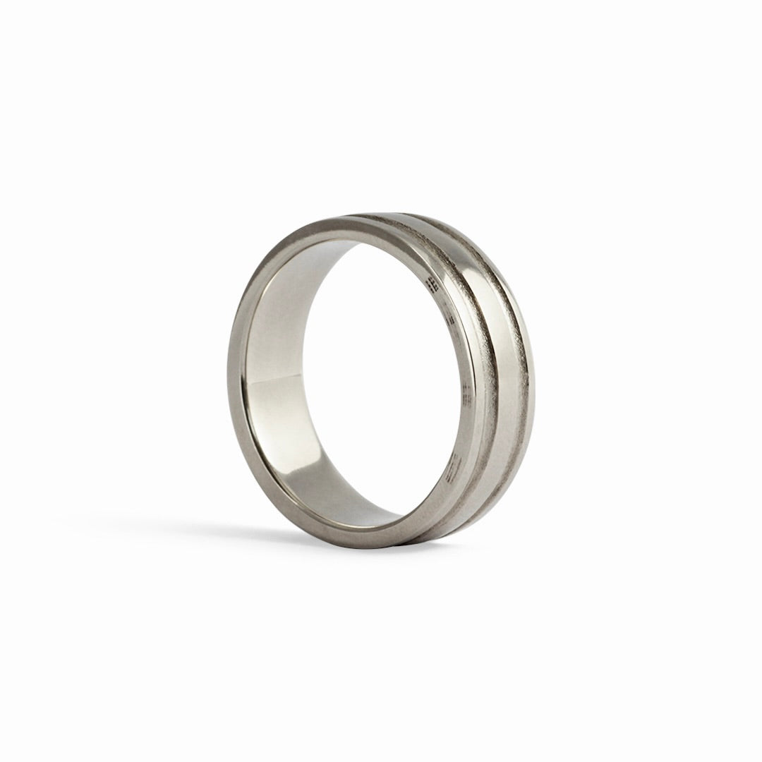 Wide Column Band / 2 Grooves White Gold - Goldpoint Studio - Greenpoint, Brooklyn - Fine Jewelry