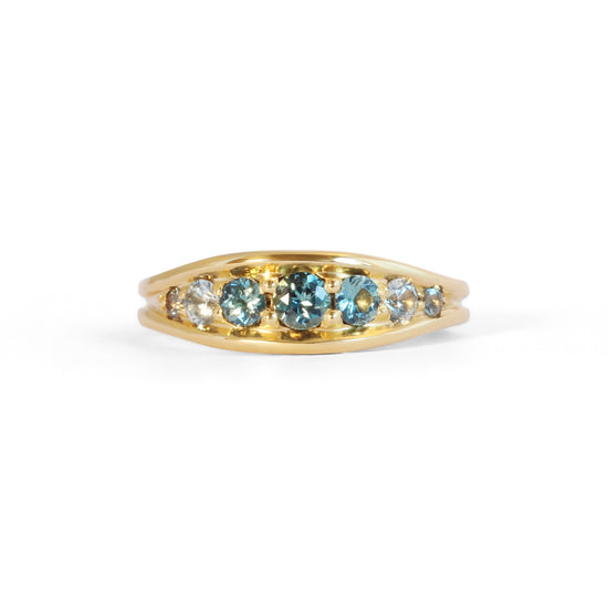 Wide Tapered Cornice Ring / Ombre Sapphires - Goldpoint Studio - Greenpoint, Brooklyn - Fine Jewelry