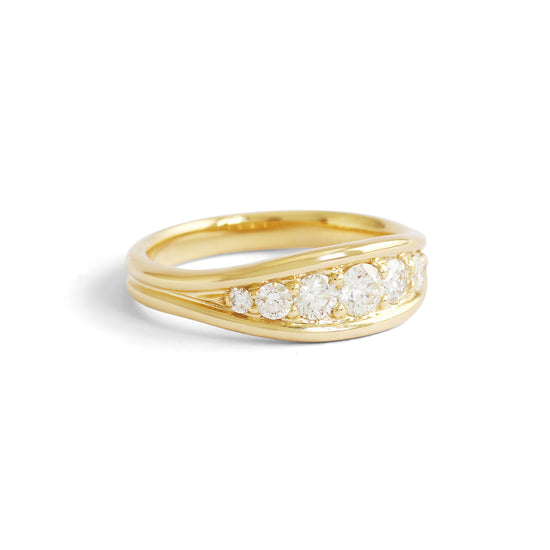 Wide Tapered Cornice Ring / Lab White Diamond - Goldpoint Studio - Greenpoint, Brooklyn - Fine Jewelry