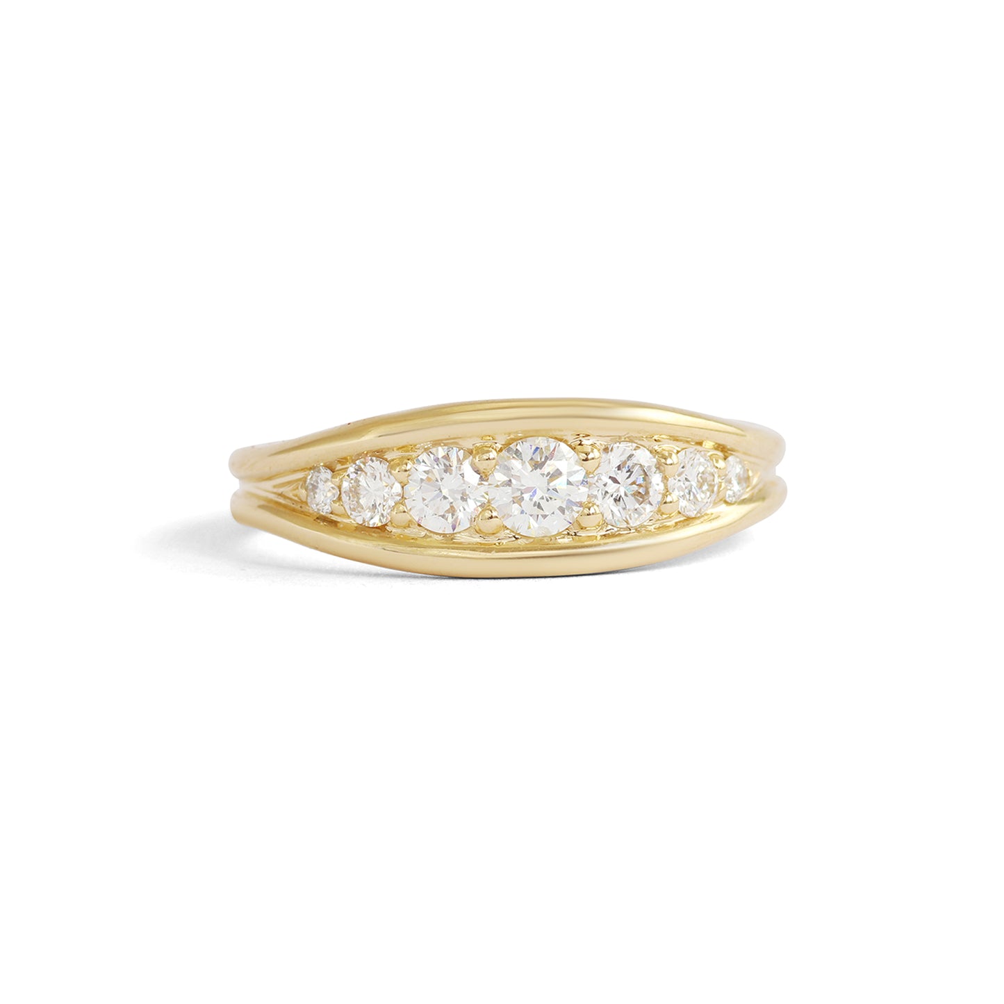 Wide Tapered Cornice Ring / Lab White Diamond - Goldpoint Studio - Greenpoint, Brooklyn - Fine Jewelry