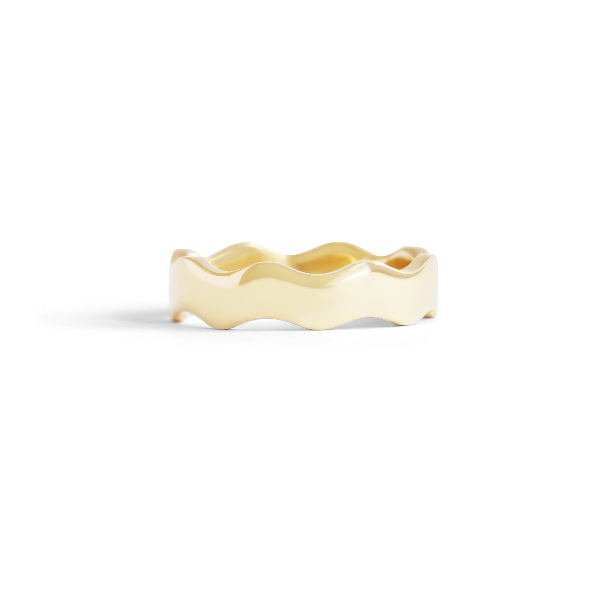 Front view of Waves Wide Band in 18k yellow gold by Goldpoint