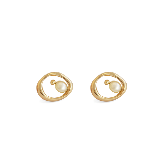 Amorphous Pearl Bead Earring / Small Circle by Goldpoint