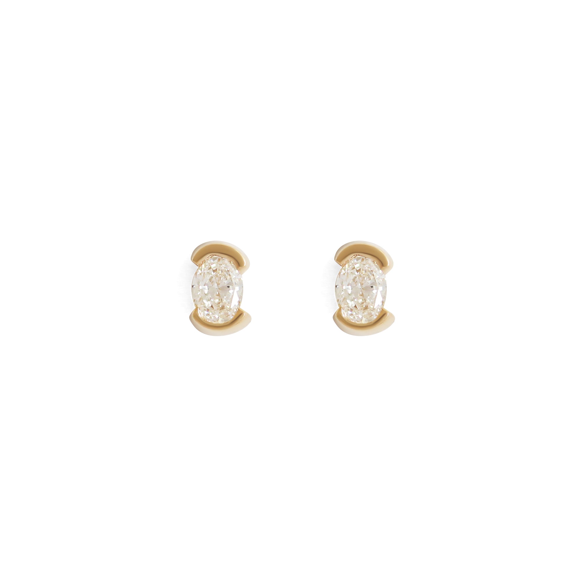 Split Bezel Earring / Lab Oval Diamond + Yellow Gold by Goldpoint