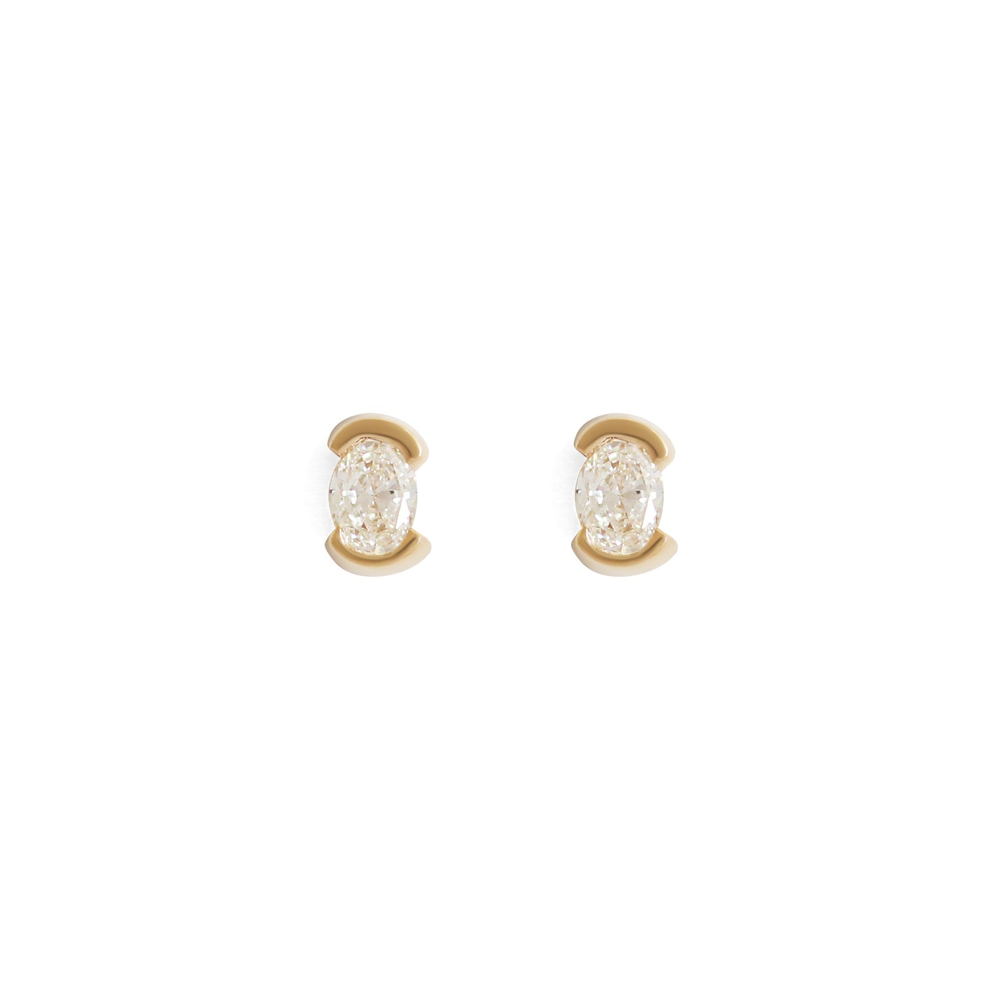 Split Bezel Earring / Lab Oval Diamond + Yellow Gold by Goldpoint