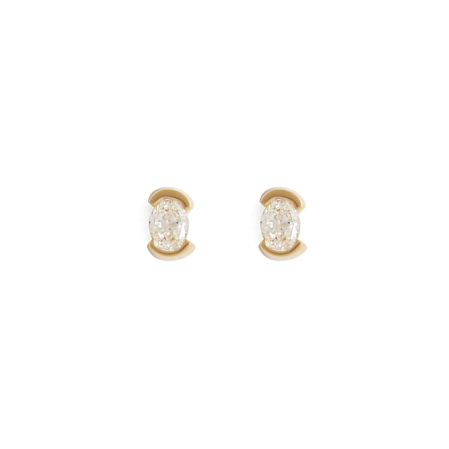 Load image into Gallery viewer, Split Bezel Earring / Lab Oval Diamond - Goldpoint Studio - Greenpoint, Brooklyn - Fine Jewelry
