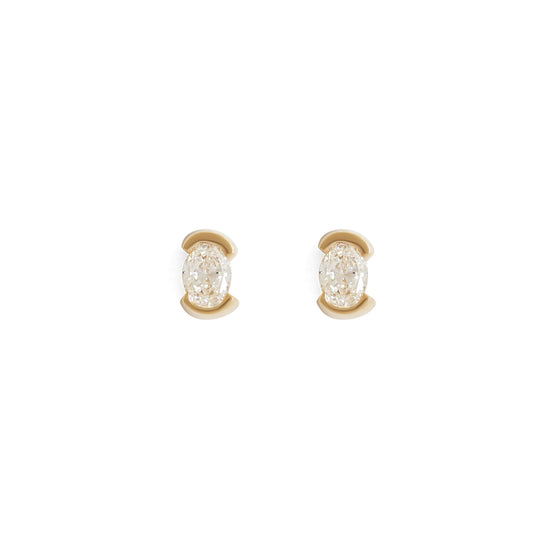 Split Bezel Earring / Lab Oval Diamond + Yellow Gold by Goldpoint