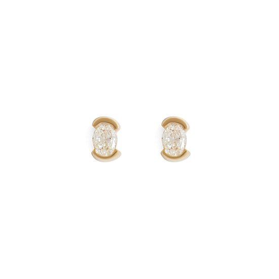Load image into Gallery viewer, Split Bezel Earring / Lab Oval Diamond - Goldpoint Studio - Greenpoint, Brooklyn - Fine Jewelry
