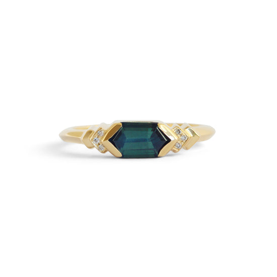 Load image into Gallery viewer, Step Ring / Hexagon Sapphire + Champagne Diamonds - Goldpoint Studio - Greenpoint, Brooklyn - Fine Jewelry
