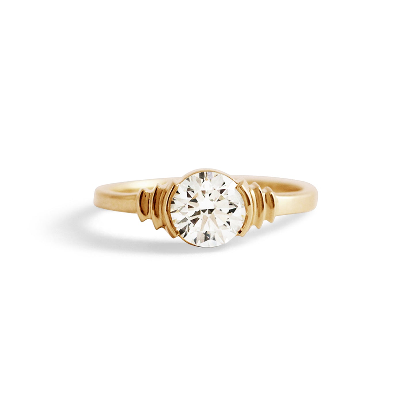 Load image into Gallery viewer, Step Ring / Lab Round Diamonds 1.10ct - Goldpoint Studio - Greenpoint, Brooklyn - Fine Jewelry
